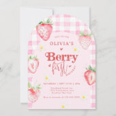 かわいいイチゴデイジーベリー1stアーチ誕生日 招待状 (正面)