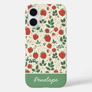 かわいいイチゴデザインと名前をカスタムする iPhone 16ケース