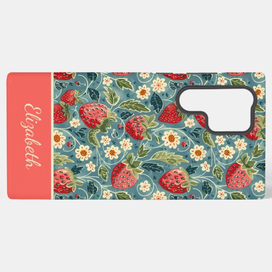 かわいいイチゴデザインと名前をカスタムする SAMSUNG GALAXYケース (裏面横)