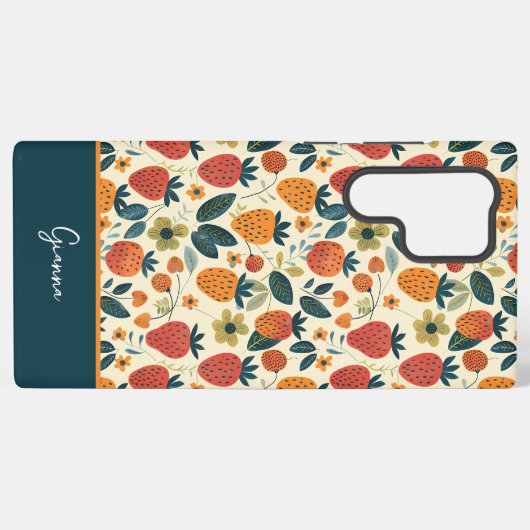 かわいいイチゴデザインと名前をカスタムする SAMSUNG GALAXYケース (裏面横)