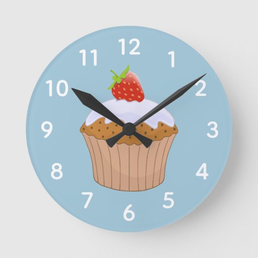 かわいいイチゴパン ブルー ラウンド壁時計 (正面)