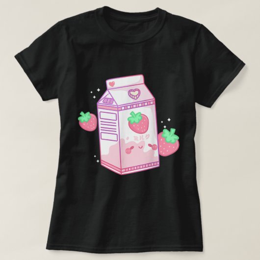 かわいいイチゴミルクのデザイン Tシャツ (デザイン正面)