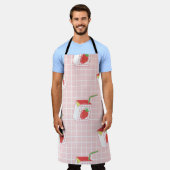 かわいいイチゴミルクの継ぎ目のない模様 エプロン (着用した状態)