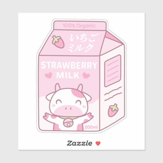 かわいいイチゴミルク カートン箱 シール (シート)