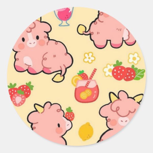 かわいいイチゴレモネードカウ ラウンドシール (正面)