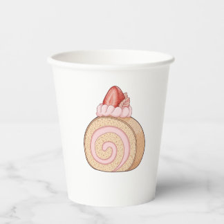 かわいいイチゴロールケーキの水彩イラスト 紙コップ
