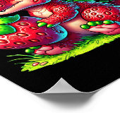 かわいいイチゴ夏のフルーツ恋人の恐竜Tレックス ポスター (角)