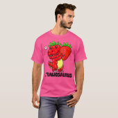 かわいいイチゴ夏のフルーツ恋人の恐竜Tレックス Tシャツ (正面フル)