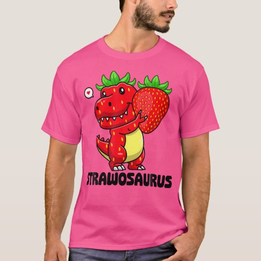 かわいいイチゴ夏のフルーツ恋人の恐竜Tレックス Tシャツ (正面)