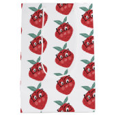 かわいいイチゴ漫画の手描きドードル ミディアムペーパーバッグ (裏面)