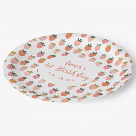 かわいいイチゴ誕生日紙プレート ペーパープレート (アングル)