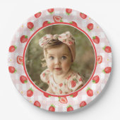 かわいいイチゴ1st誕生日ベリーの最初の写真 ペーパープレート (正面)