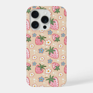 かわいいイチゴ & デイジー シームレス パターン iPhone 15 PROケース