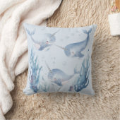 かわいいイッカクイルカの魚のパターン 水彩画の海の中 クッション (ブランケット)