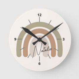 かわいいイニシャル入りのパステルカラーレインボーガーリーピンク ラウンド壁時計