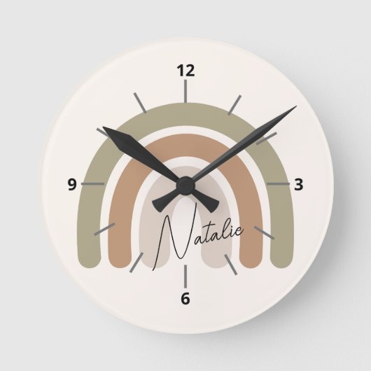 かわいいイニシャル入りスクリプトパステルレインボーガーリーピンク ラウンド壁時計 (正面)