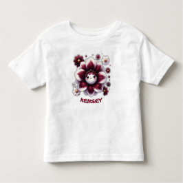 かわいいイニシャル ワインレッドと白の花のTシャツ トドラーTシャツ