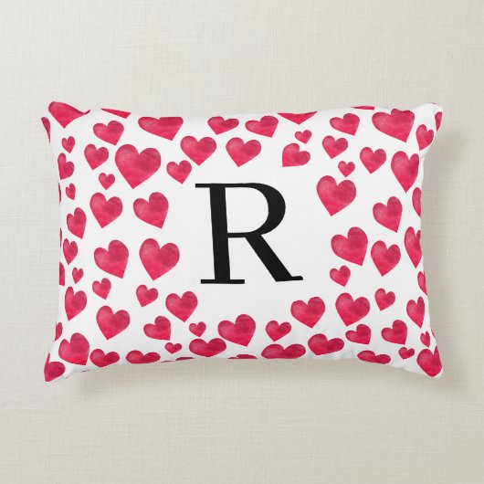 かわいいイニシャル 赤いハート カスタムイニシャル アクセントクッション (正面)