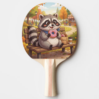 かわいいイラストのアライグマがイチゴドーナツを食べている 卓球ラケット
