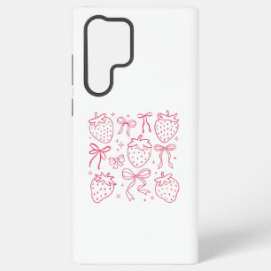かわいいイラストのピンクのイチゴのリボン SAMSUNG GALAXY S22 ULTRAケース