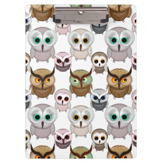 かわいいイラストのフクロウ柄 クリップボード (正面)