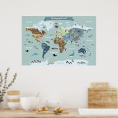 かわいいイラストの世界地図 子ども用 ポスター (キッチン)