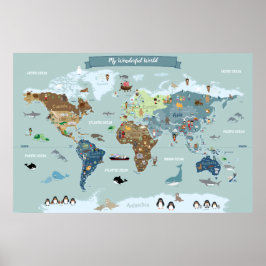 かわいいイラストの世界地図 子ども用 ポスター