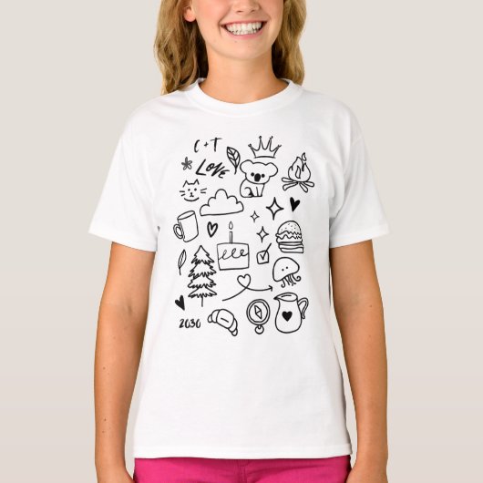 かわいいイラストの動物と自然をテーマにした子供服 Tシャツ (正面)