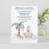 かわいいイラストの海賊パーティー 招待状 (スタンド正面)