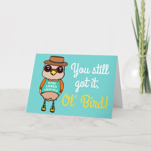 かわいいイラストの鳥の誕生日 カード (正面)