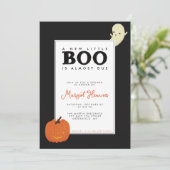 かわいいイラストの リトルブー おばけとカボチャの赤ちゃん 招待状 (スタンド正面)