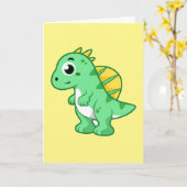 かわいいイラストレーションのスピノサウルス。 カード (黄色い花)