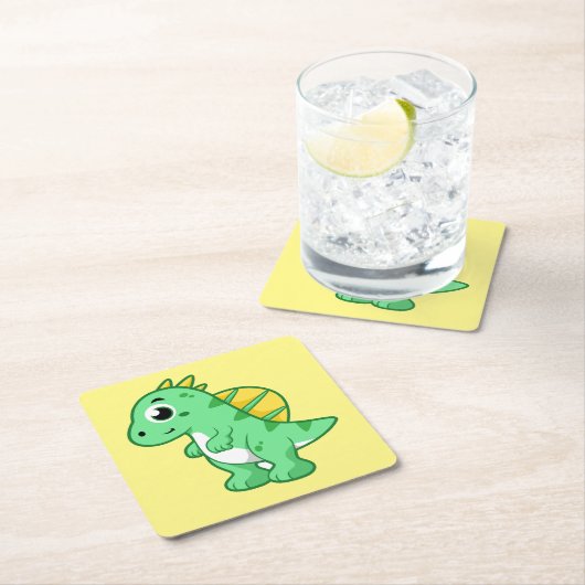 かわいいイラストレーションのスピノサウルス。 スクエアペーパーコースター (インサイチュ)