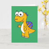 かわいいイラストレーションのスピノサウルス。2 カード (黄色い花)
