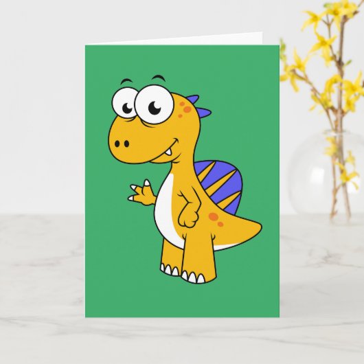 かわいいイラストレーションのスピノサウルス。2 カード (黄色い花)