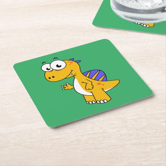かわいいイラストレーションのスピノサウルス。2 スクエアペーパーコースター (アングル)