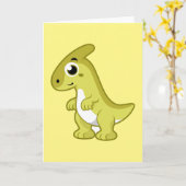 かわいいイラストレーションのパラショロフォス恐竜。 カード (黄色い花)