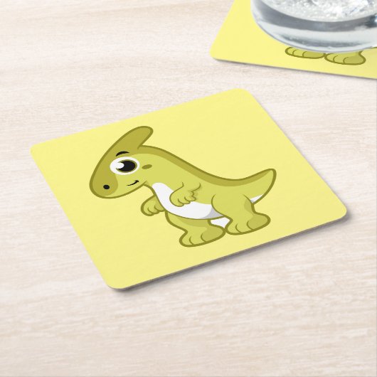 かわいいイラストレーションのパラショロフォス恐竜。 スクエアペーパーコースター (アングル)