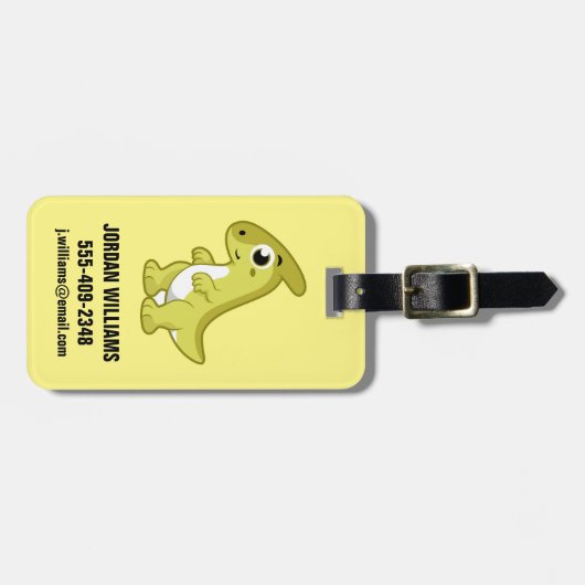 かわいいイラストレーションのパラショロフォス恐竜。 ラゲッジタグ (正面横)