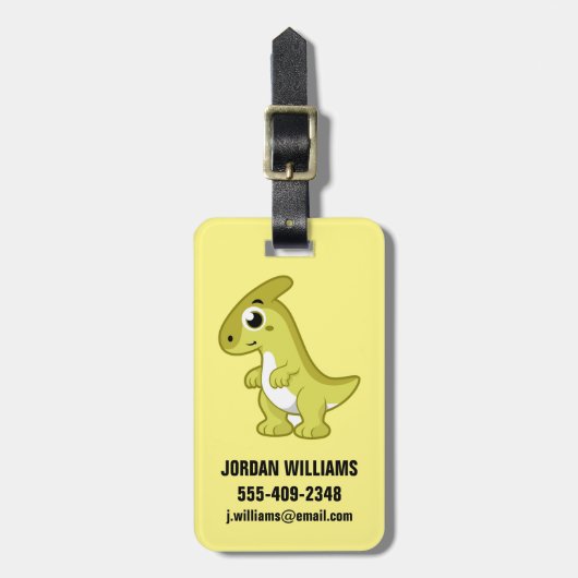 かわいいイラストレーションのパラショロフォス恐竜。 ラゲッジタグ (正面縦)