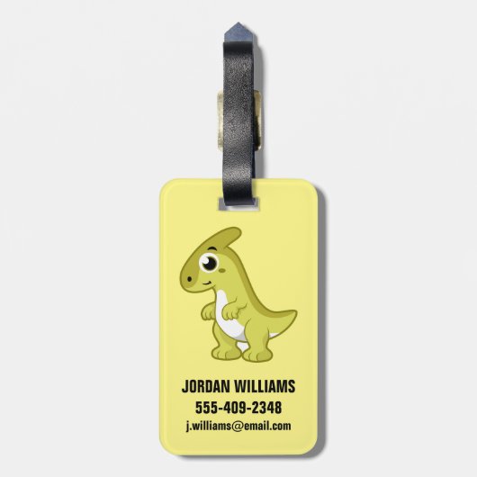 かわいいイラストレーションのパラショロフォス恐竜。 ラゲッジタグ (裏面縦)