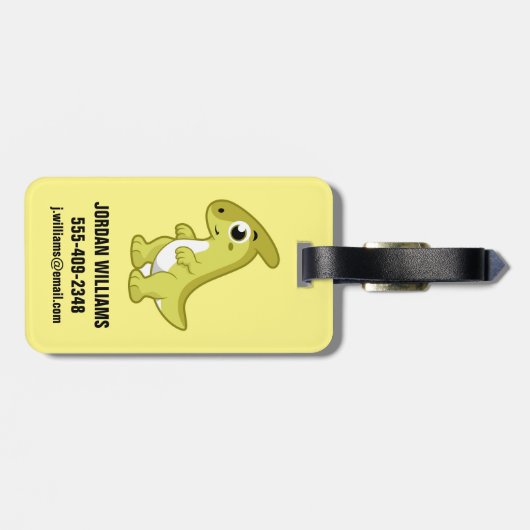 かわいいイラストレーションのパラショロフォス恐竜。 ラゲッジタグ (裏面横)