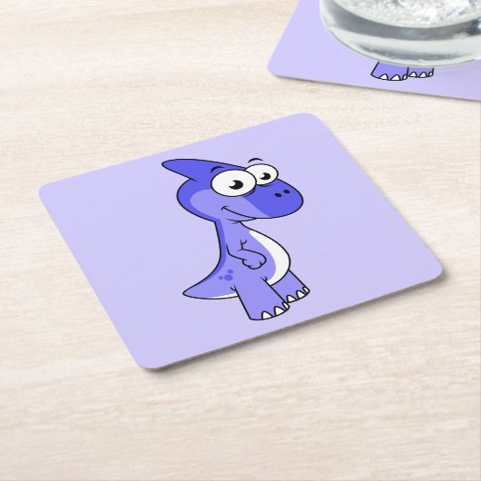 かわいいイラストレーションのパラショロフォス恐竜。2 スクエアペーパーコースター (アングル)