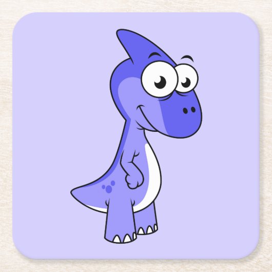 かわいいイラストレーションのパラショロフォス恐竜。2 スクエアペーパーコースター (正面)