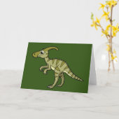 かわいいイラストレーションのパラショロフォス恐竜。3 カード (黄色い花)