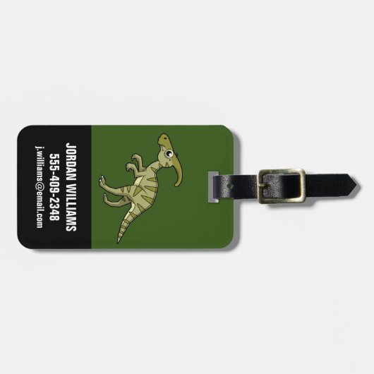 かわいいイラストレーションのパラショロフォス恐竜。3 ラゲッジタグ (正面横)