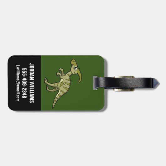 かわいいイラストレーションのパラショロフォス恐竜。3 ラゲッジタグ (裏面横)