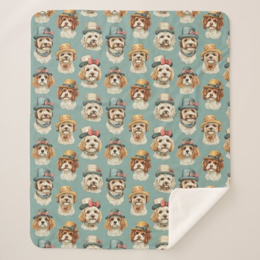 かわいいイラストレーションの帽子の犬 シェルパブランケット (正面)