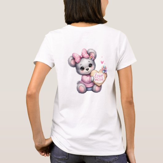 かわいいイラストレーションテディベアとハートサイン愛 Tシャツ (裏面)