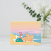 かわいいイラストレーション人魚の日のビーチ ポストカード (スタンド正面)